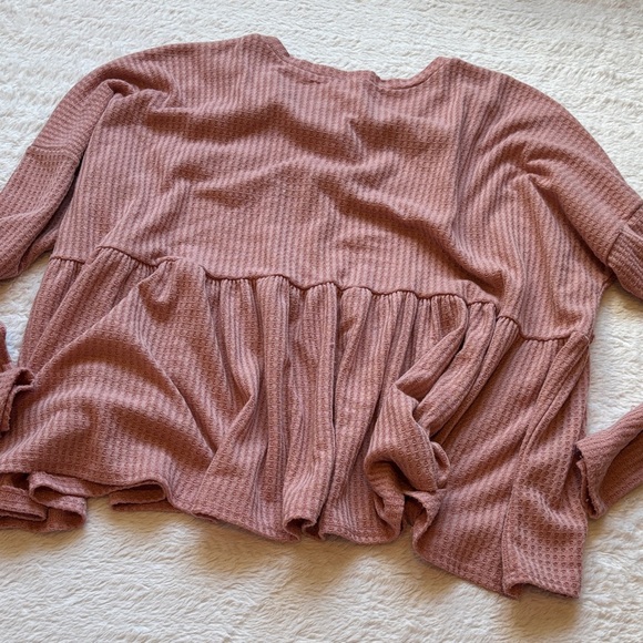 Women's Mauve Waffle Peplum Top - Picture 8 of 9
